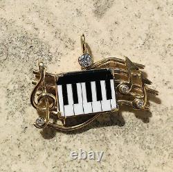 14 K Pendant Piano Keyboard Diamonds Musical Notes Onyx Ivory Custom Not Scrap
