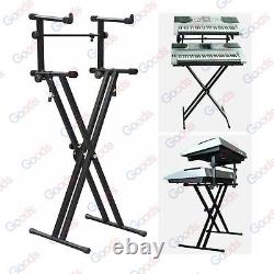 2-Tier Adjustable X Style Pro Dual Music Electronic Piano Double Keyboard Stand