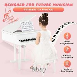 30-Key Kids Piano Keyboard Toy with Bench Piano Lid and Music Rack-White Colo