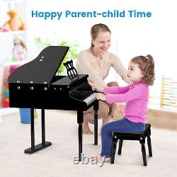 30-Key Kids Toy Piano Wooden Grand Piano Keyboard Toy Music Stand & Bench Black