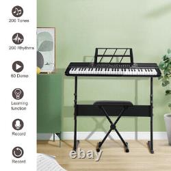 3 Teaching Modes for Beginners, 61 Key Keyboard with Piano Stand, Piano Bench