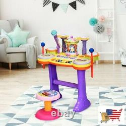 3-in-1 Kid Piano Keyboard Drum Set with Carousel Music Box