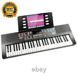 61-Key Black Electronic Keyboard Piano with Sheet Music Rest, Piano Note Sticker