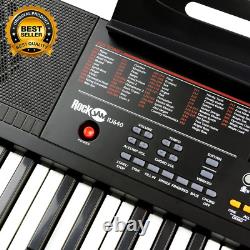 61-Key Black Electronic Keyboard Piano with Sheet Music Rest, Piano Note Sticker