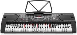 61-Key Electronic Keyboard Portable Digital Music Piano with Lighted Keys, Micro