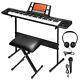 61-key Electronic Keyboard Portable Digital Music Piano With Usb, Mic, Stand& Stool