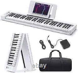 61-Key Folding Bluetooth Keyboard Piano for Beginners, Portable with Music