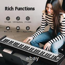 61 Key Folding Piano Keyboard, Semi-Weighted Key Digital Piano, Portable Piano for
