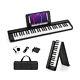 61-key Folding Piano Keyboard With Full Size Keys And Music Stand-black