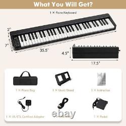 61-Key Folding Piano Keyboard with Full Size Keys and Music Stand-Black Color