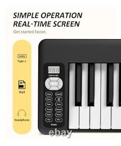 61 Key Keyboard, Folding Piano, Semi Weighted Keys Portable Piano, Deep Black