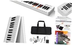 61 Key Keyboard with Lighted Keys, Folding Piano, Semi Pearl White Lighted