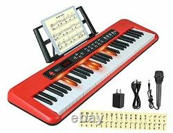 61 Key Piano Keyboard for Beginners with Lighted Keys, Full-Size Red-full keys