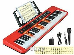 61 Key Piano Keyboard for Beginners with Lighted Keys, Full-Size Red-full keys