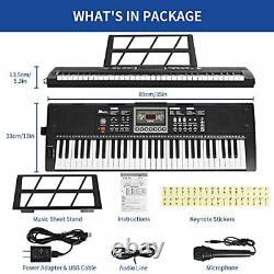 61 Key Premium Electric Keyboard Piano for Beginners with Stand, Built Black