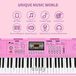 61 Key Premium Electric Keyboard Piano for Beginners with Stand, Built-in Pink