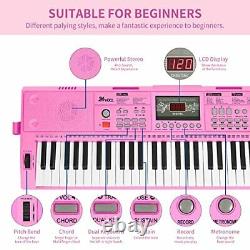 61 Key Premium Electric Keyboard Piano for Beginners with Stand, Built-in Pink