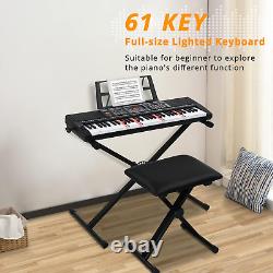 61 Keys Full Size Electric Keyboard Piano Set for Beginners Kids Portable Music