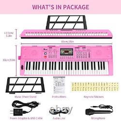 61 Keys Keyboard Piano Lighted Keys for Kids Teens Beginners Birthday Pink