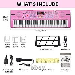 61 Keys Piano Keyboard, Kids Keyboard Piano with UL Pink, Piano Keyboard 02