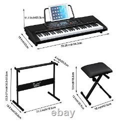 61 key Music Piano Keyboard withStand Bench Headphone Microphone Music Rest USB