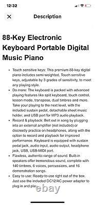 88-Key Electronic Keyboard Portable Digital Music Piano Exc. Cond. With Stand