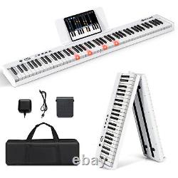 88-Key Folding Electric Piano Keyboard Portable with Full-Size Lighted Key White