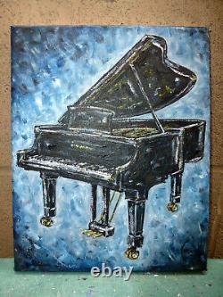 A GRAND PIANO classic keyboard NEW painting original 8x10 canvas signed Crowell