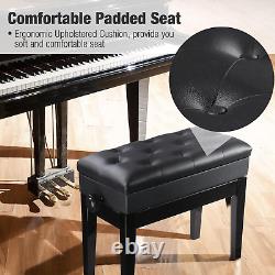 Adjustable Height Piano Bench Stool PU Leather Wooden Keyboard Seat with Music S