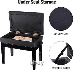 Adjustable Height Piano Bench Stool PU Leather Wooden Keyboard Seat with Music S