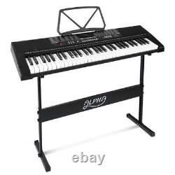 Alpha 61 Keys Electronic Piano Keyboard LED Electric withHolder Music Stand USB Po