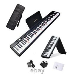 BX2 88-Key Foldable Electronic Piano, Full Size Semi Weighted Keys Black LED
