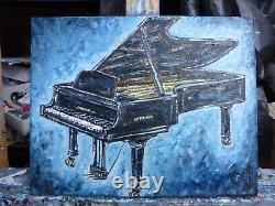 CONCERT GRAND PIANO keyboard NEW painting original 8x10 canvas signed Crowell US