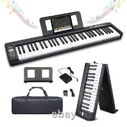 Foldable Piano Keyboard, 61 Keys Semi Weighted Electric Keyboard, Portable Tr