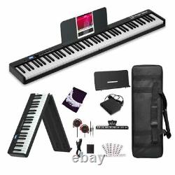 Folding Piano Electric Piano Keyboard with Stand Full Size Upgrade Deep Black