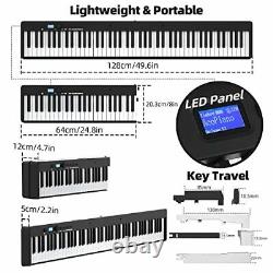 Folding Piano Electric Piano Keyboard with Stand Full Size Upgrade Deep Black