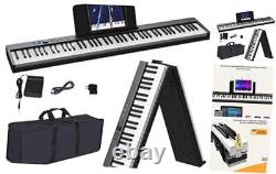 Folding Piano Keyboard 88 Key Full Size Semi-Weighted Foldable Piano Black