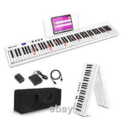 Folding Piano, Portable 88 Key Full 88 Lighted Full Size Keys-Foldable White