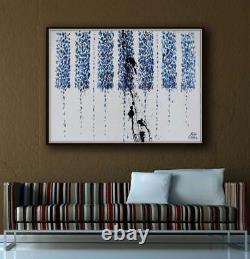 HUGE Abstract Piano Keyboard 55 x 38 Original Oil Painting, navy blue colors