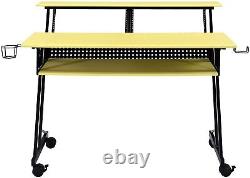 Home Studio Recording Music Production Desk with Piano Keyboard Tray Yellow Black