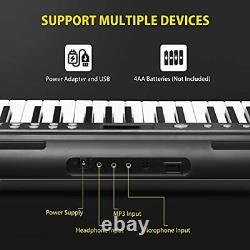 Keyboard Piano Lighted Keys, 61 Key Portable Electronic Music Keyboard Black