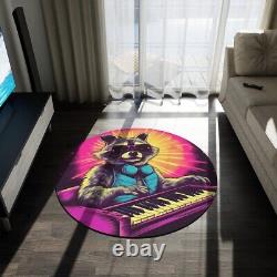 Keyboard Piano Raccoon 60 Round Rug, Music Animal Graphic