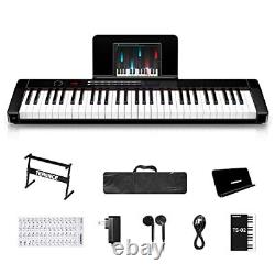 Keyboard Piano with 61 Semi-weighted Keys LCD Display & 1800mAh Battery Black