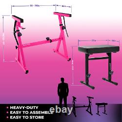 Liquid Stands Pink Piano Keyboard Stand and Bench Set