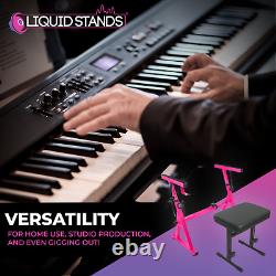 Liquid Stands Pink Piano Keyboard Stand and Bench Set