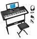 Moukey 61 Key Keyboard Piano With Stand/music Shelf/bench/power Adapter/headphones