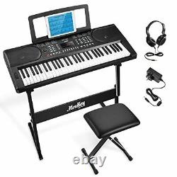 Moukey 61 Key Keyboard Piano with Stand Music Shelf Bench Power Adapterand an
