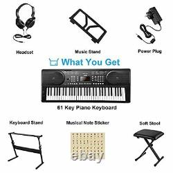 Moukey 61 Key Keyboard Piano with Stand Music Shelf Bench Power Adapterand an