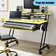 Music Production Recording Studio Desk Workstation With Piano Keyboard Tray Yellow