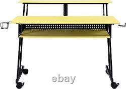 Music Recording Studio Computer Desk Workstation with Piano Keyboard Tray Yellow